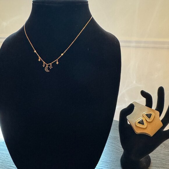 Signed Swarovski Necklace and Vintage Pierced Earrings Set - Picture 1 of 4
